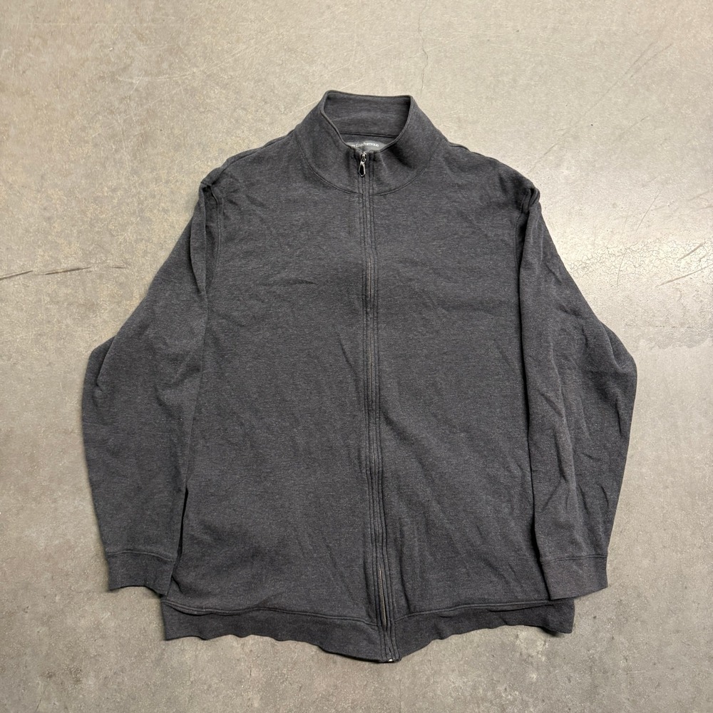 Perry Ellis Portfolio Mens XXL Charcoal Gray Full Zip 100% Cotton Sweater